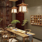Japanese Rustic Vintage Bamboo Weaving 1-light Pendant Light BulbSquare