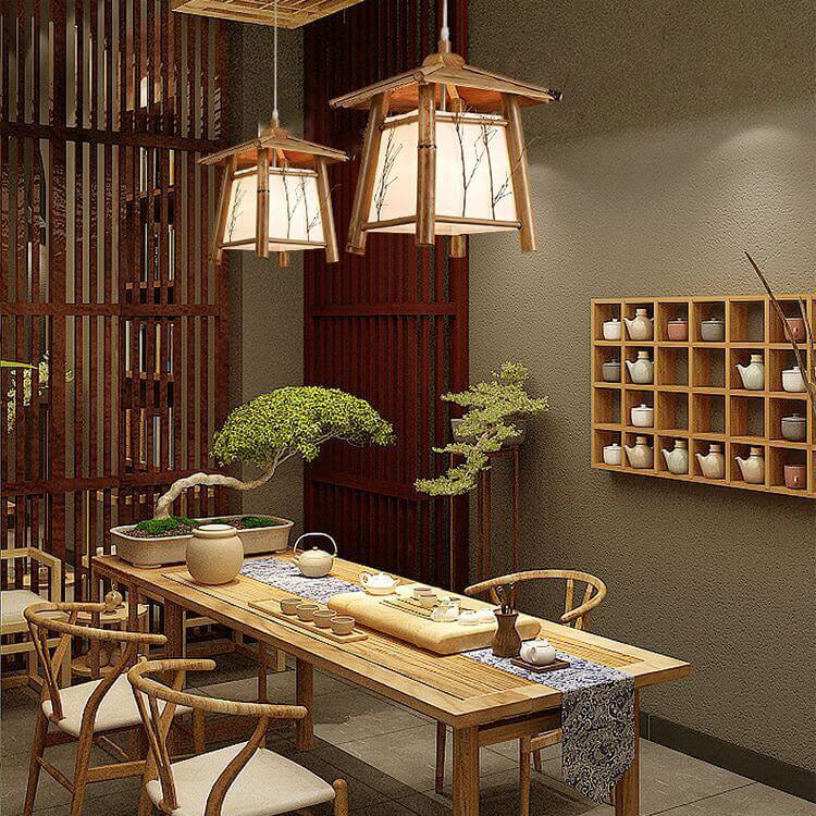 Japanese Rustic Vintage Bamboo Weaving 1-light Pendant Light BulbSquare