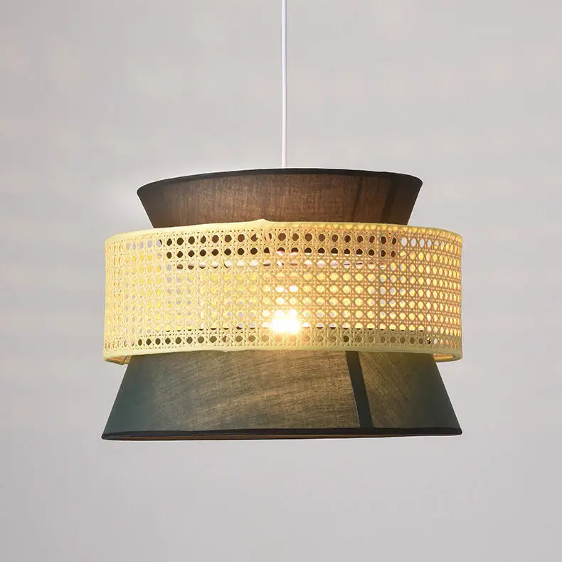 Modern Rattan Japanese Drum Shape 1-light Pendant Light BulbSquare