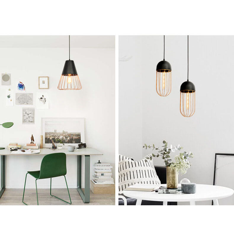 Nordic Creative Iron Cage Geometry 1-light Pendant Light BulbSquare