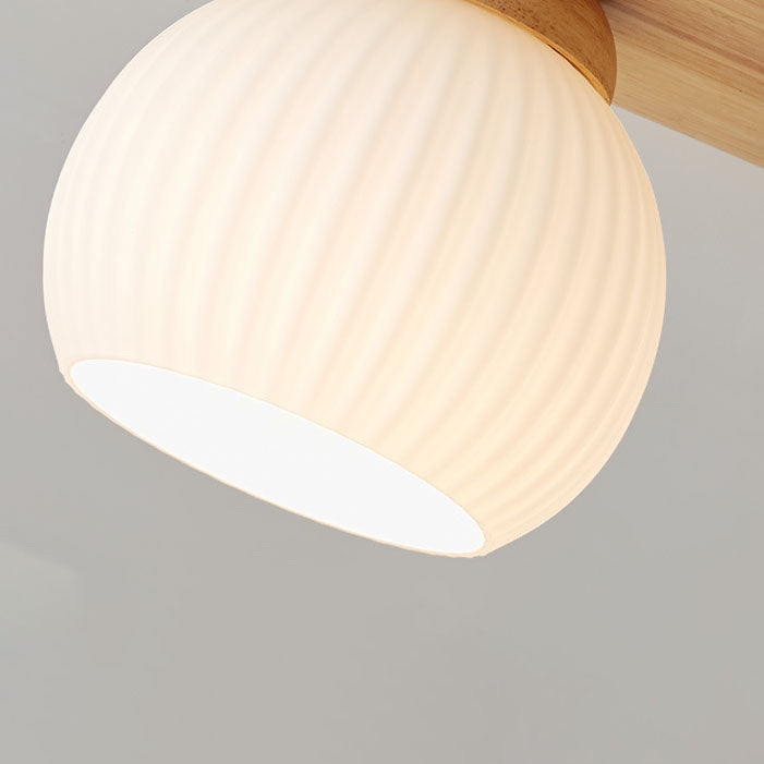 Japanese Vintage Striped Glass Wood Long Plate 2/3 Light Flush Mount Ceiling Light Lumendat