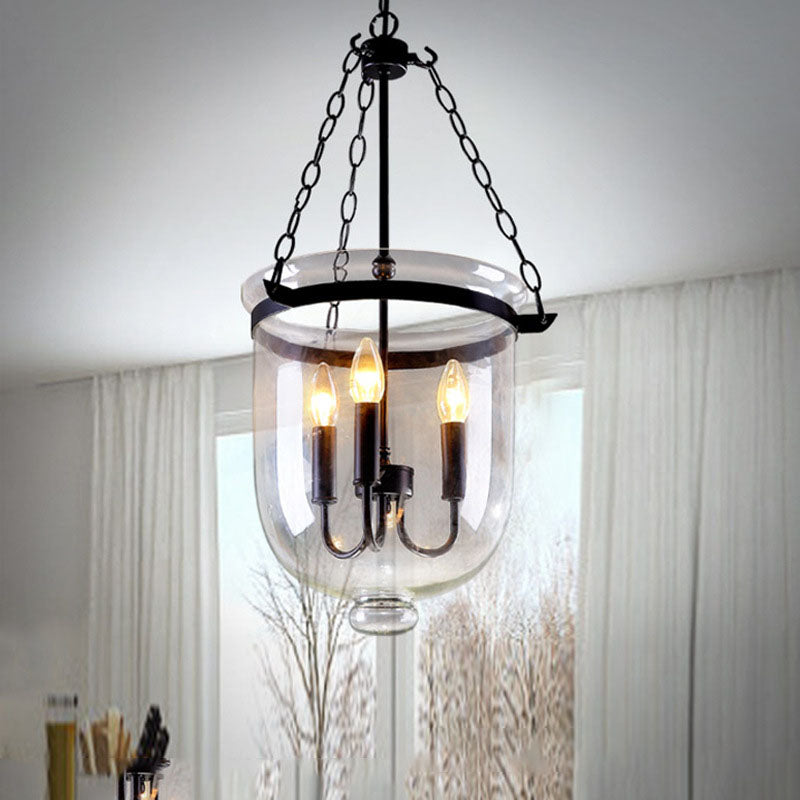 Traditional Rustic Round Glass Bucket Iron Candelabra 3-light Chandelier for Living Room