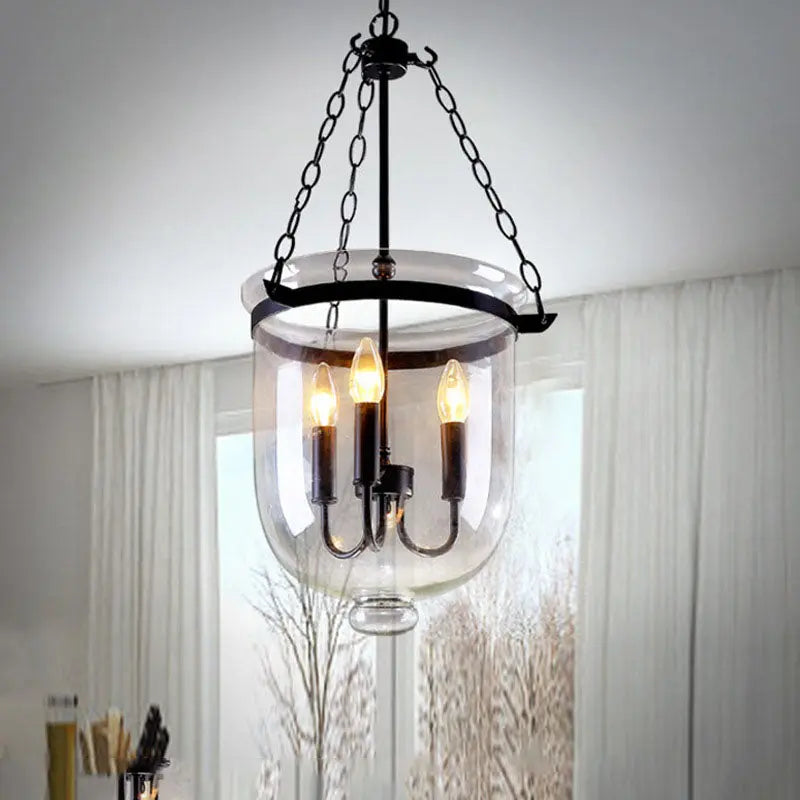 Traditional Rustic Round Glass Bucket Iron Candelabra 3-light Chandelier for Living Room Lumendat