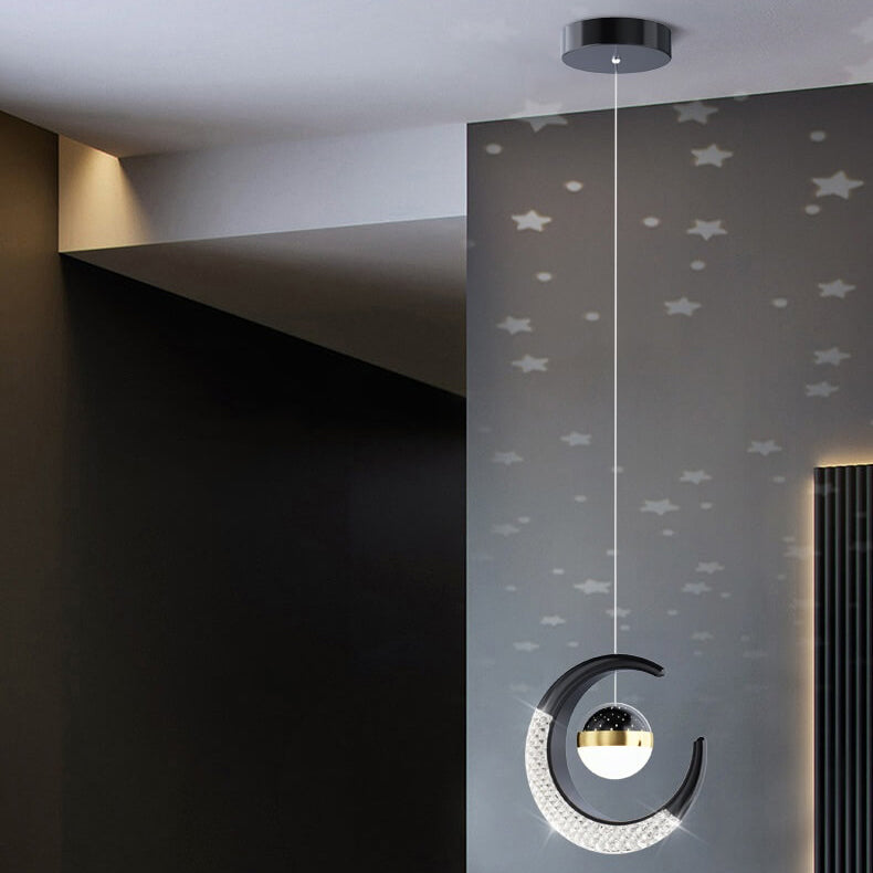 Contemporary Creative Iron Acrylic Moon LED Pendant Light for Bedroom