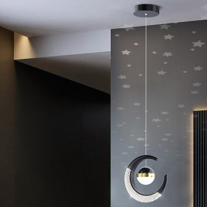Contemporary Creative Iron Acrylic Moon LED Pendant Light for Bedroom
