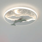 Modern Art Deco Dolphin Round Acrylic Iron LED Flush Mount Ceiling Light for Living Room