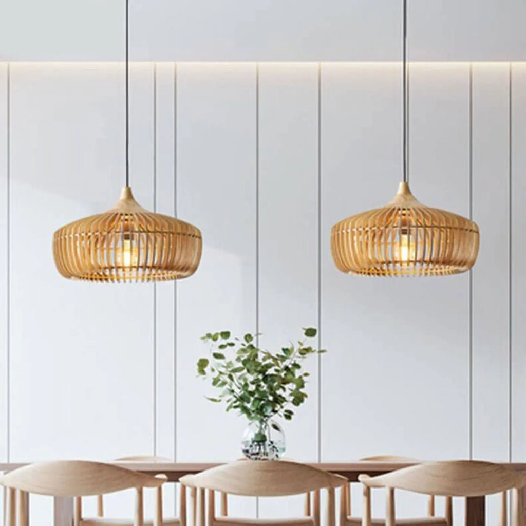 Nordic Vintage Wooden Round Dome Lid 1-light Pendant Light Lumendat