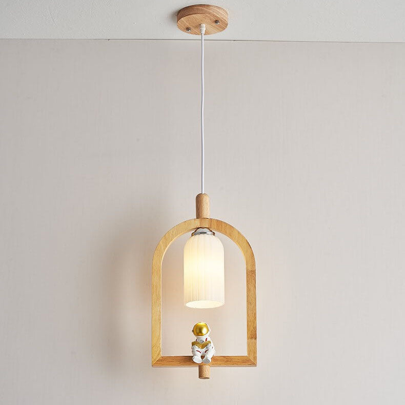 Lumendat Japanese Creative Wood Frame Resin Astronaut 1-Light Pendant Light Lumendat