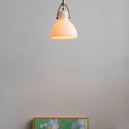 Vintage Milk White Glass Dome 1-Light Mini Brass Pendant Light