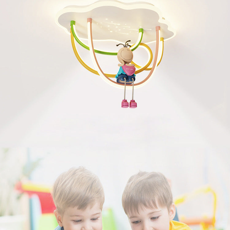 Lumendat Contemporary Creative Cartoon Astronaut Cloud Iron Aluminum Rainbow Curve LED Kids Flush Mount Ceiling Light For Bedroom Lumendat