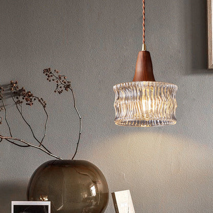 Modern Transitional Walnut Brass Round Glass Shade 1-light Pendant Light for Living Room