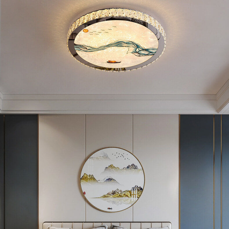 Modern Luxury Enamel Crystal Round LED Flush Mount Ceiling Light Lumendat