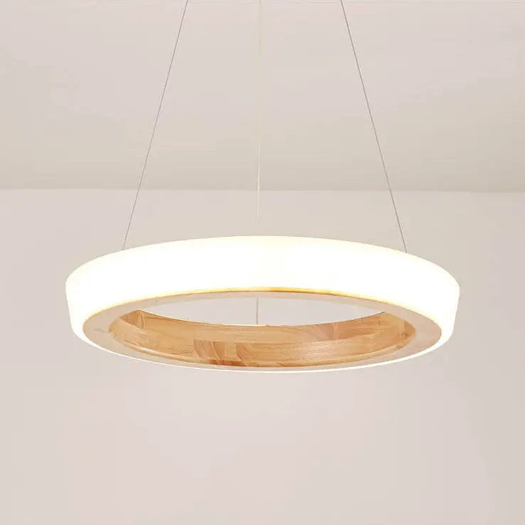 Japanese Minimalist Log Circle Island Light LED Chandelier – Dimmable Lumendat