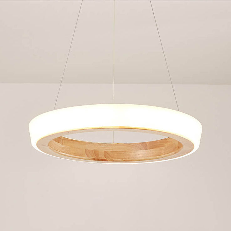 Japanese Minimalist Log Circle Island Light LED Chandelier – Dimmable