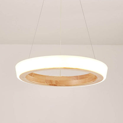 Japanese Minimalist Log Circle Island Light LED Chandelier – Dimmable