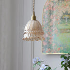 Traditional French Pastoral Walnut Jellyfish Glass Shade 1-light Pendant Light for Living Room Lumendat