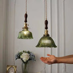 Nordic Modern Minimalist Flower Copper Walnut Glass 1-light Pendant Light Lumendat