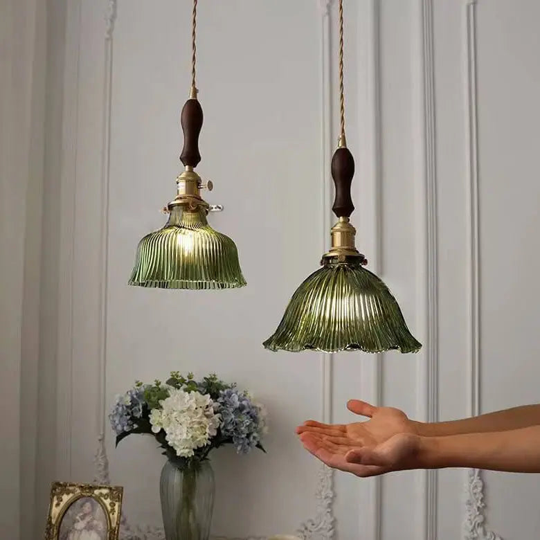 Nordic Modern Minimalist Flower Copper Walnut Glass 1-light Pendant Light Lumendat