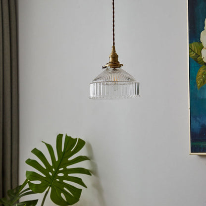 Contemporary Scandinavian Round Striped Glass Brass 1-light Pendant Light for Living Room
