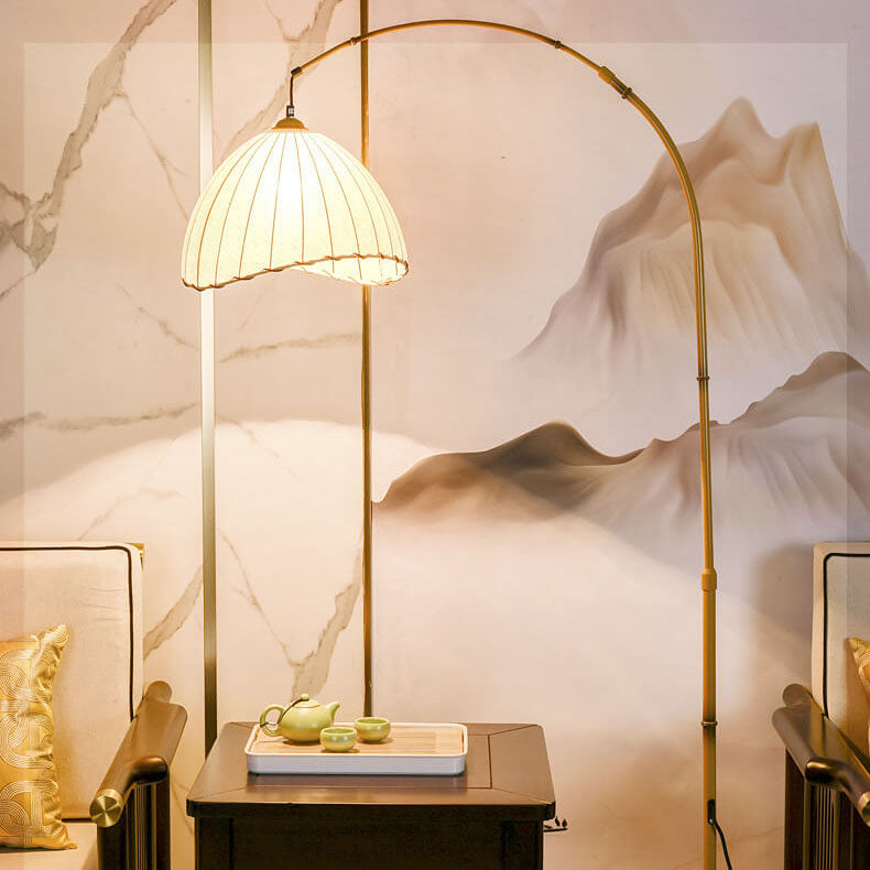 Vintage Fabric Marble Fishing Imitation Bamboo Rod 1-Light Standing Floor Lamp Lumendat