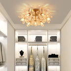 Modern Minimalist Flower Brass Crystal 3/5/6/7 Light Flush Mount Ceiling Light For Living Room