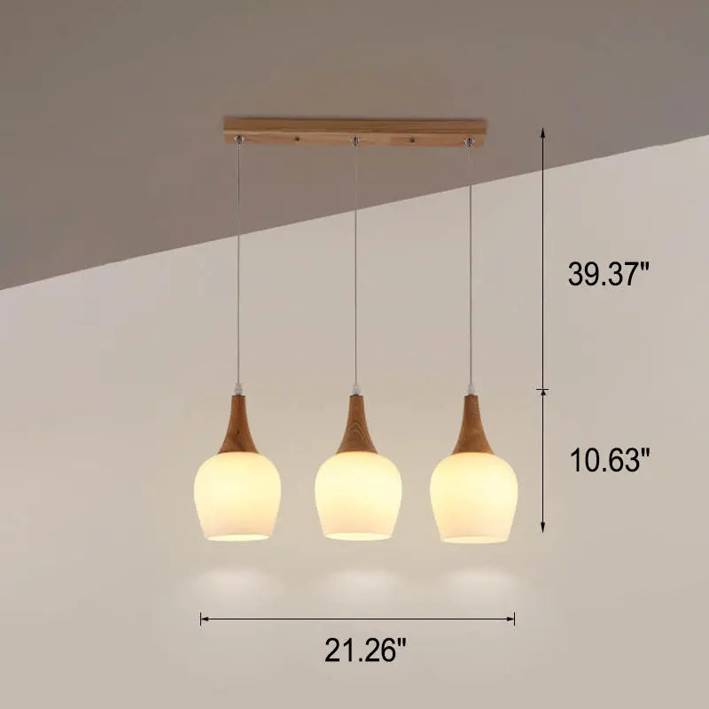 Nordic Solid Wood Glass White Bottle Island Light 1/3 Light Chandelier Lumendat