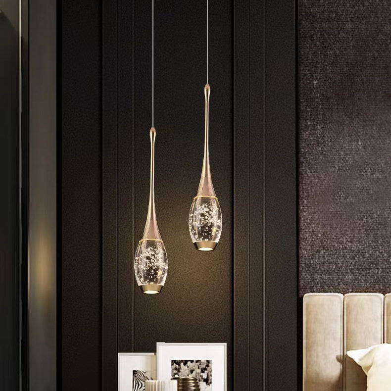 Contemporary Luxury Aluminum Water Drop Crystal LED Pendant Light for Living Room