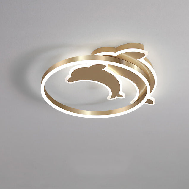 Lumendat Modern Creative Golden Dolphin Iron LED Flush Mount Ceiling Light Lumendat