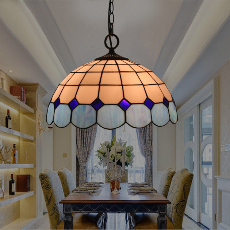 Tiffany Vintage Gemstone Stained Glass Dome 3-light Pendant Light BulbSquare