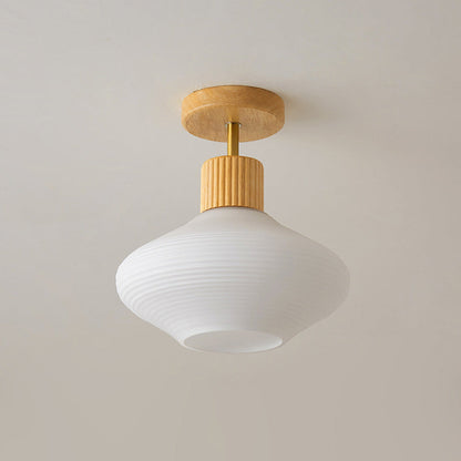 Nordic Log Striped Glass Oval 1-light Semi-flush Mount Ceiling Light