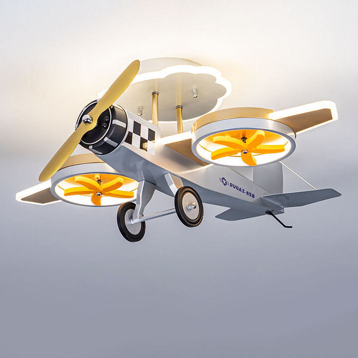 Creative Cartoon Airplane Iron Acrylic LED Kids Semi-Flush Mount Ceiling Light Lumendat