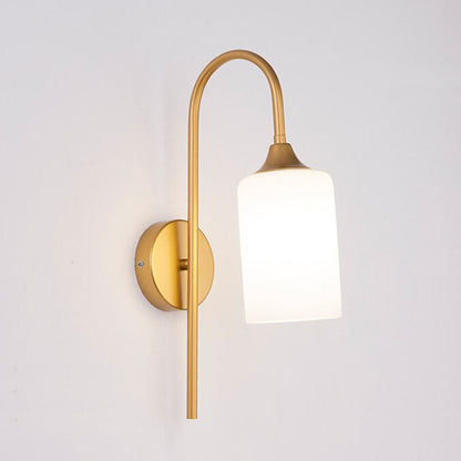 Modern Minimalist Glass Cylindrical Shade Bending Arm 1-Light Wall Sconce Lamp