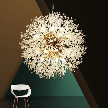 Contemporary Scandinavian Dandelion Metal Crystal 8/9/12/16 Light Chandelier for Bedroom