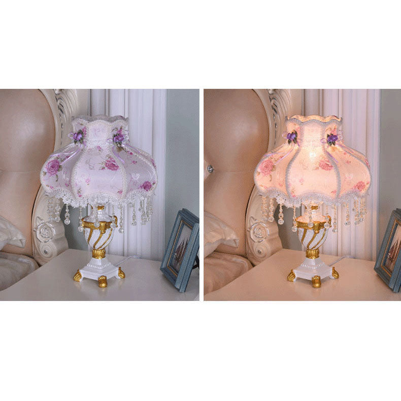 European Luxury Fabric Lace Resin 1-Light Table Lamp Lumendat