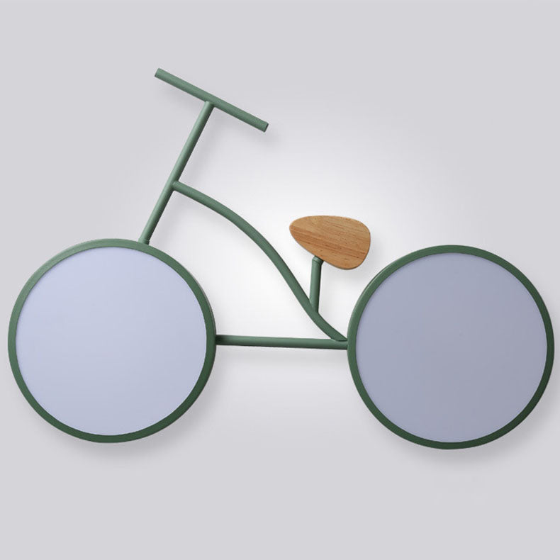 Contemporary Creative Bicycle Acrylic Wood LED Kids Flush Mount Ceiling Light for Living Room