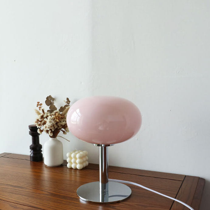 Nordic Vintage Cream Round Glass 1-Light Table Lamp Lumendat