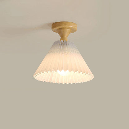 Japanese Simple Log Pleated Umbrella Cone 1-light Semi-flush Mount Ceiling Light