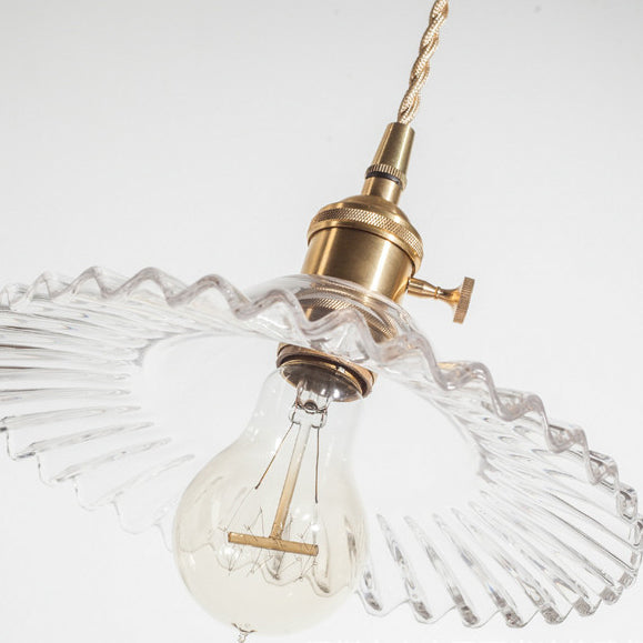 Traditional European Round Textured Glass 1-Light  Dome Lace Pendant Light