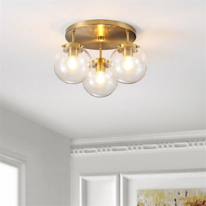 Industrial Glass Spherical / Long Barrel Design 3-light Semi-flush Mount Light