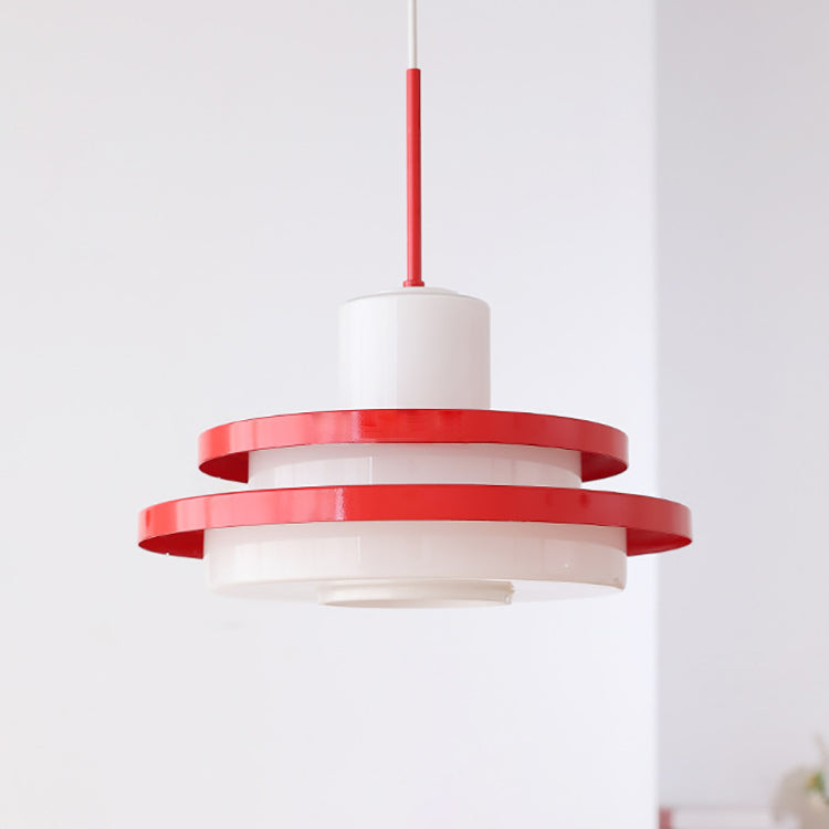 Traditional Vintage Round Cylinder Glass Iron 1-light Pendant Light for Living Room