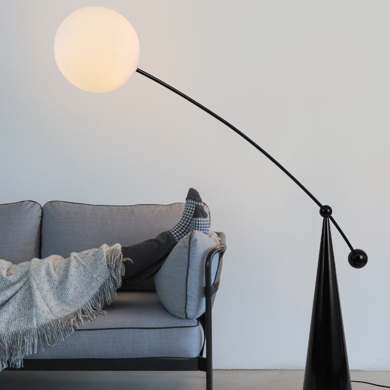 Contemporary Creative Tapered Base Fishing Rod Orb Iron Glass 1-Light Standing Floor Lamp For Living Room Lumendat