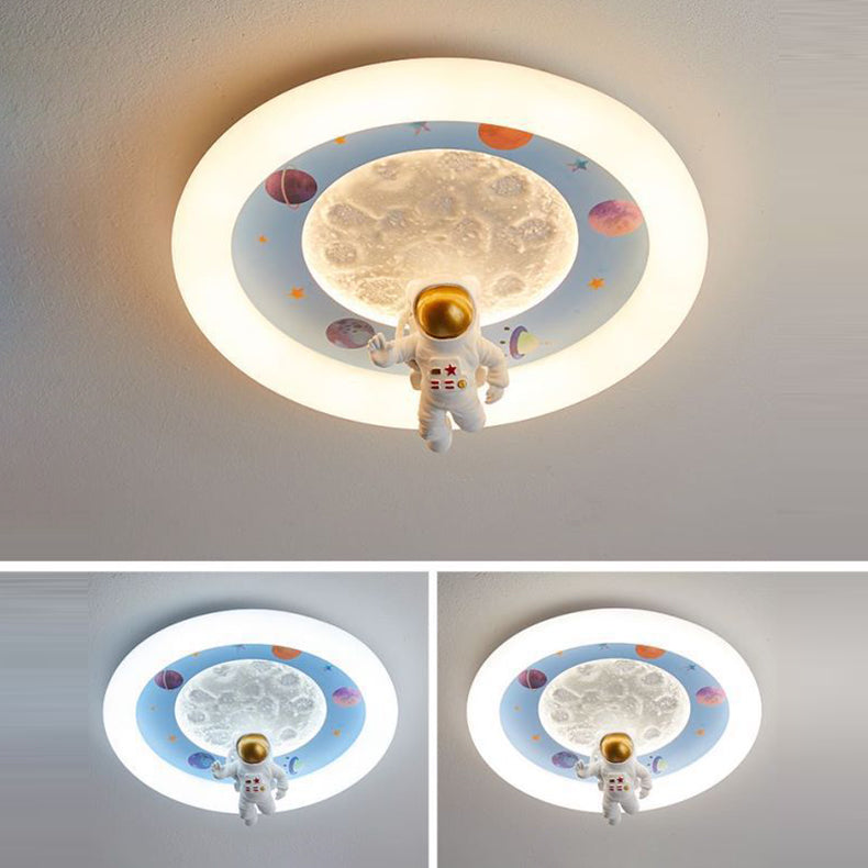 Lumendat Modern Art Deco Kids Iron Resin Acrylic Round Moon Astronaut LED Flush Mount Ceiling Light For Bedroom Lumendat