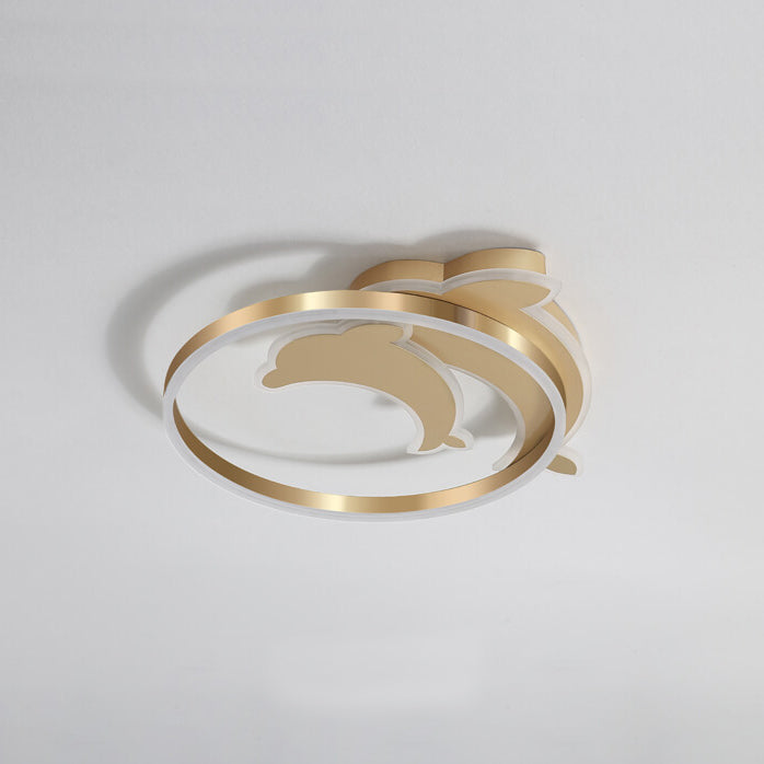 Lumendat Modern Creative Golden Dolphin Iron LED Flush Mount Ceiling Light Lumendat