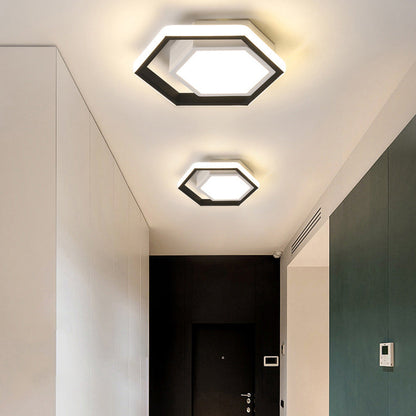 Modern Minimalist Geometric Hexagonal Ring LED Flush Mount Ceiling Light