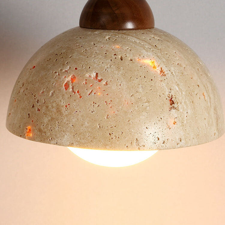Japanese Minimalist Round Yellow Travertine Shade 1-light Semi-flush Mount Ceiling Light