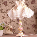 Contemporary Scandinavian Sculpted Floral Resin Iron Metal Fabric 1-Light Table Lamp For Bedroom Lumendat