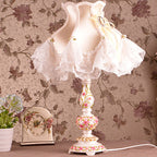 Contemporary Scandinavian Sculpted Floral Resin Iron Metal Fabric 1-Light Table Lamp For Bedroom Lumendat