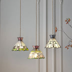 Vintage Tiffany Rose Flower Conical Stained Glass 1-light Pendant Light BulbSquare