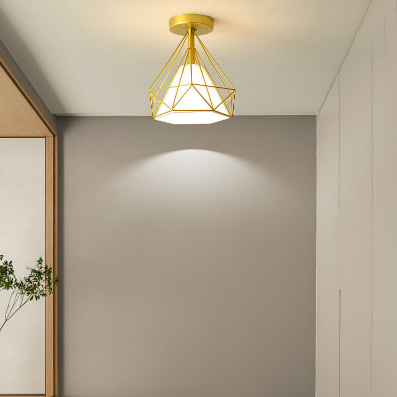 Scandinavian Modern Minimalist Iron Glass Ceramic Flower Diamond 1-Light Semi-Flush Mount Ceiling Light Lumendat