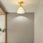 Scandinavian Modern Minimalist Iron Glass Ceramic Flower Diamond 1-Light Semi-Flush Mount Ceiling Light Lumendat
